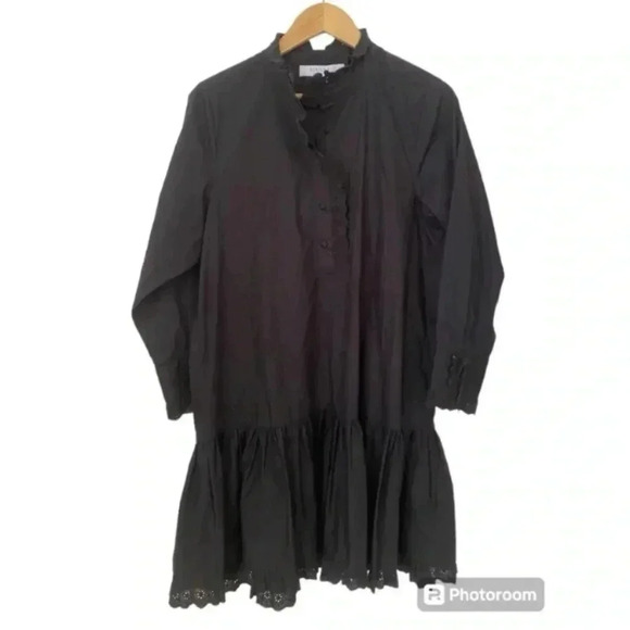 Hunter Bell Black Lace Trim Mock Neck Mini Dress - Picture 2 of 7